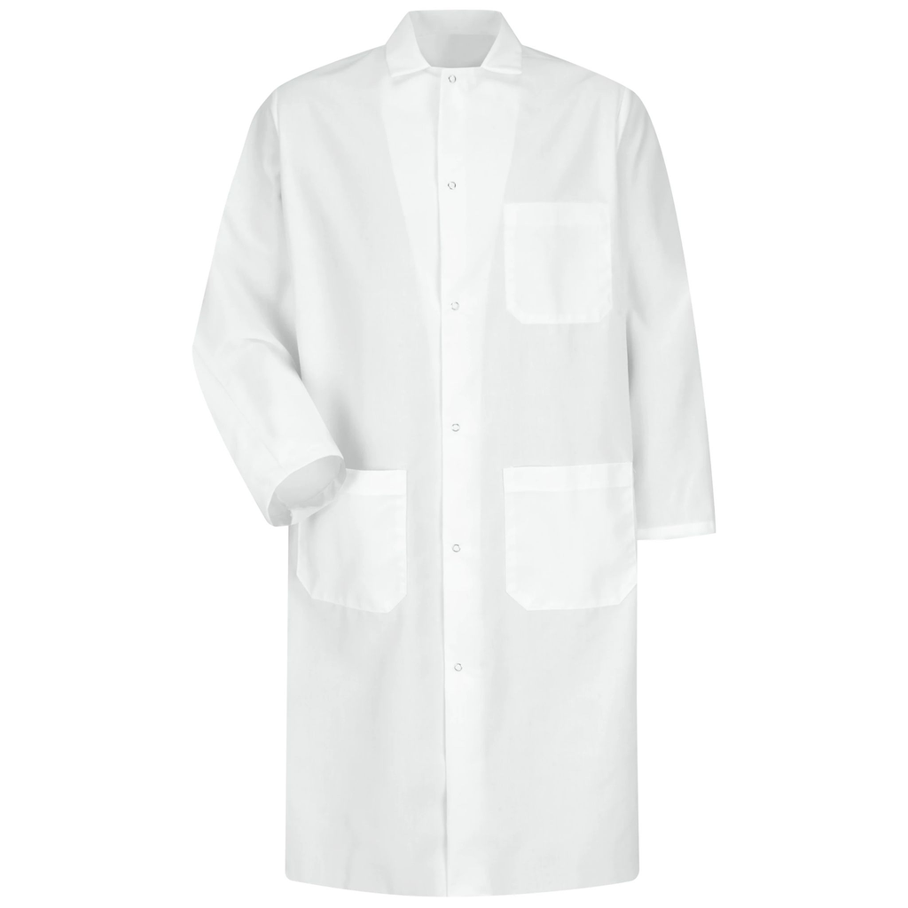 Gripper-Front Spun Polyester Butcher Coat with Interior Pocket