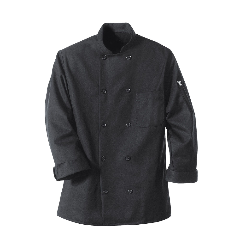 Black Chef Coat Ten Pearl Buttons