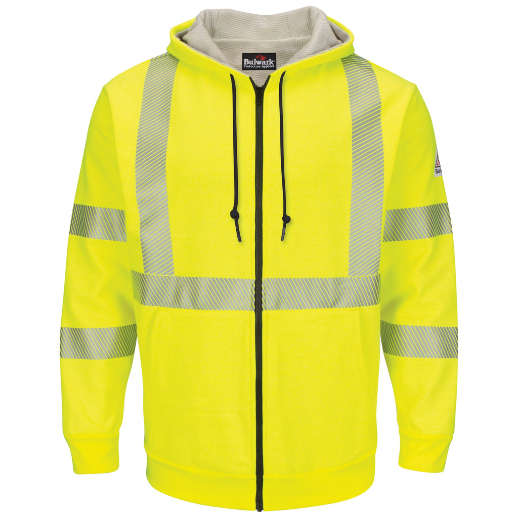 Men's Fleece FR Hi-Visibility Zip-Front Hooded Sweatshirt with Waffle Lining