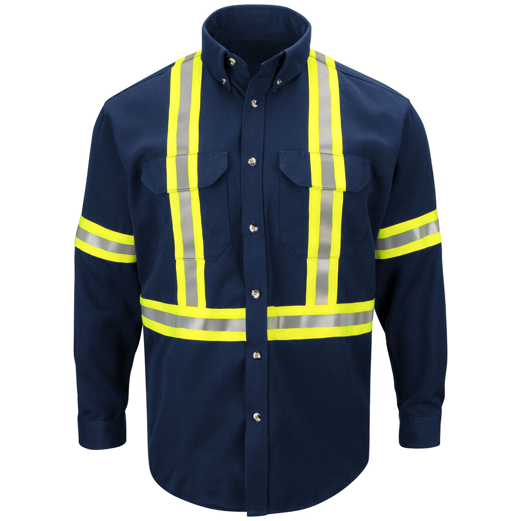 Men's Midweight FR Enhanced Visibility Uniform Shirt with Reflective Trim