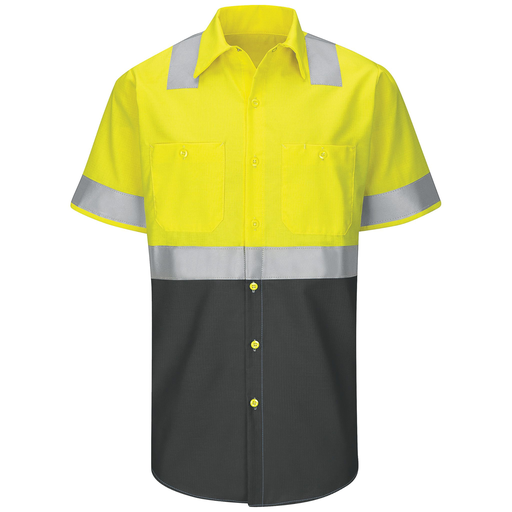 Men's High Visibility Short Sleeve Color Block Ripstop Work Shirt - Type R, Class 2