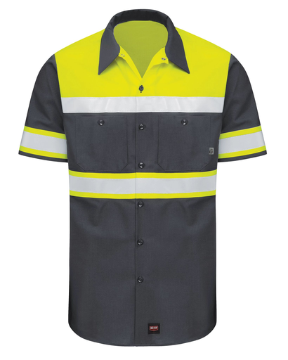 Men's Hi-Visibility Short Sleeve Color Block Ripstop Work Shirt - Type O, Class 1