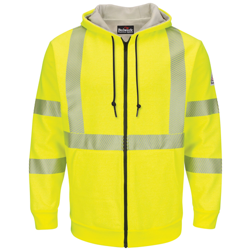 Men's Fleece FR Hi-Visibility Zip-Front Hooded Sweatshirt with Waffle Lining
